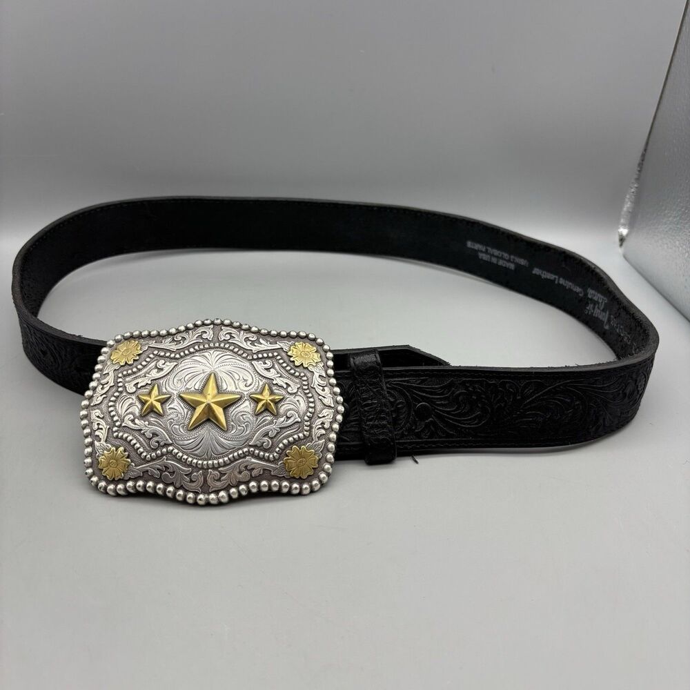 Cody James Belt Buckle With Tony Lama Black Leather Belt C50733 37 Inches Long